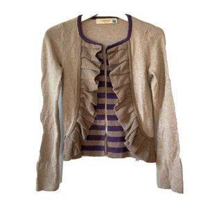 Anthropologie Sparrow Brown Ruffled Masked Stripes Long Sleeve Open Cardigan XS